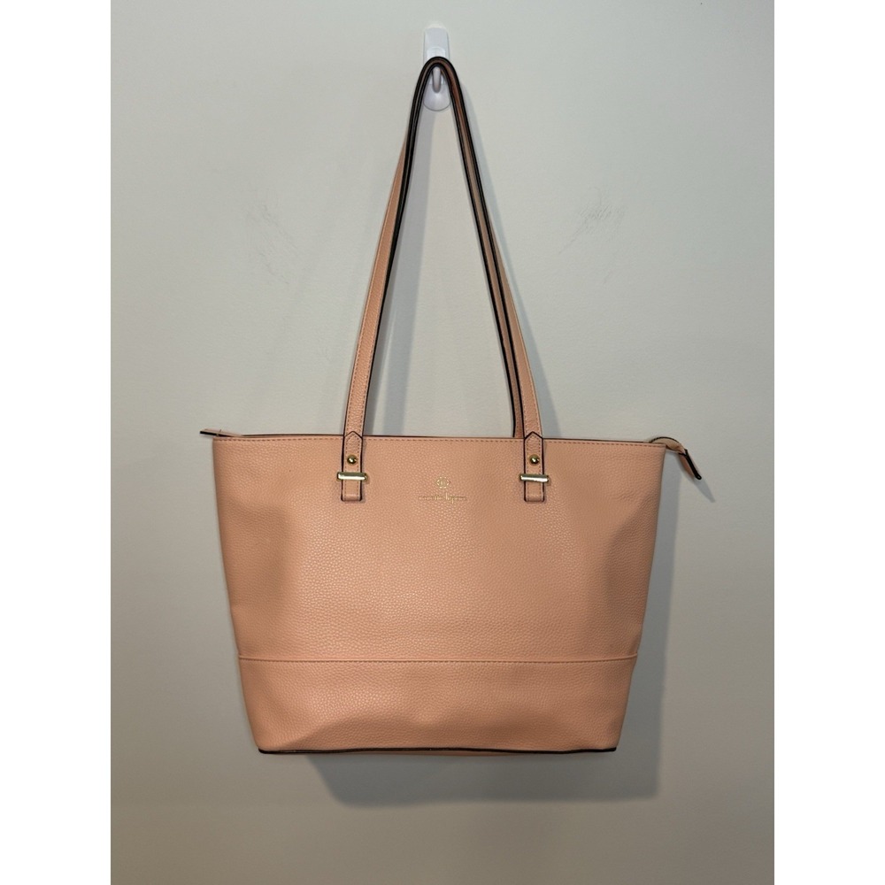 Nanette Lepore Peach Pebbled Tote Bag‎ Purse with Zipper Closure 14"x9.5"